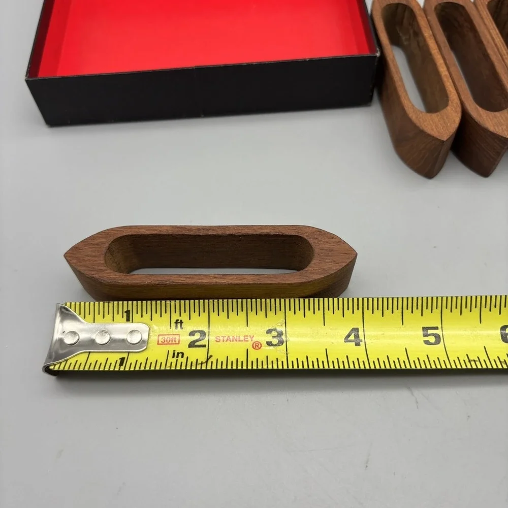 Vintage Teak Napkin Rings Holders Wooden MCM Scandinavian Style Set of 6